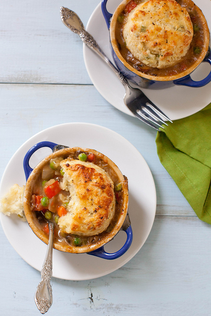 Vegetarian Pot Pies with Feta Scallion Biscuits