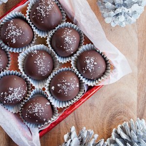 Dark Chocolate-Salted Caramel Truffles with Fleur-de-Sel