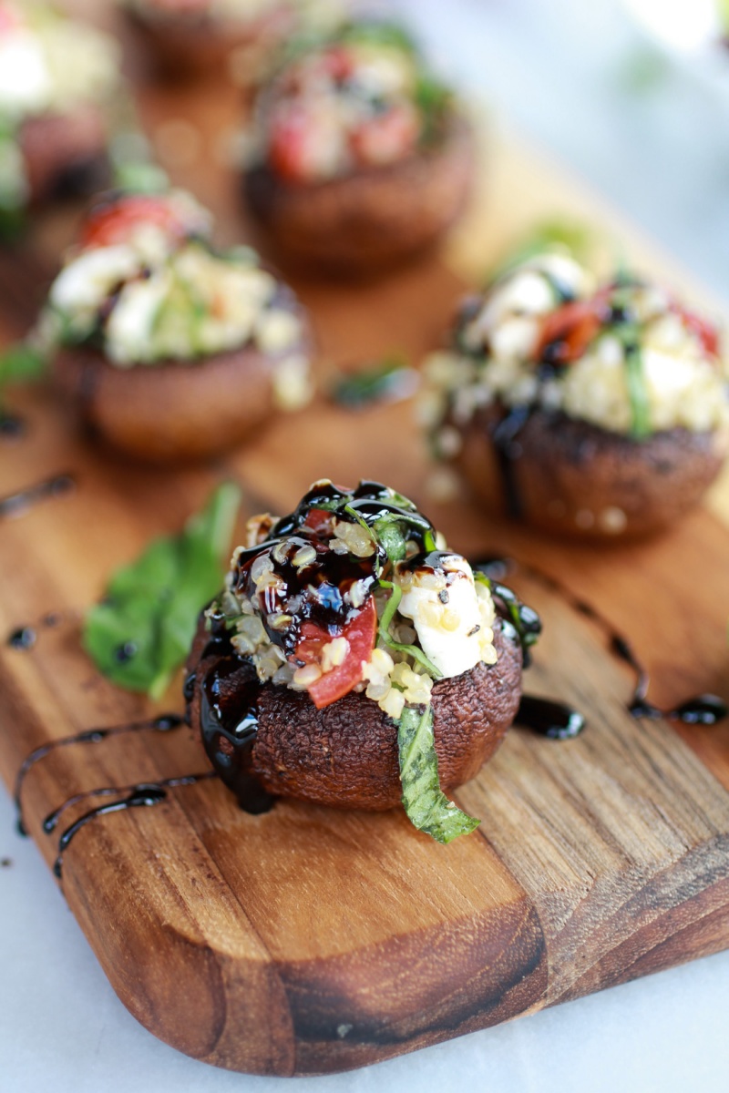 Caprese Quinoa Grilled Stuffed Mushrooms w/ Balsamic Glaze