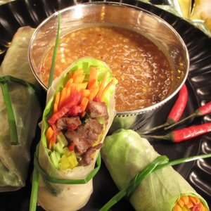 Thai-Italian Spring Rolls w/ Peanut Dipping Sauce