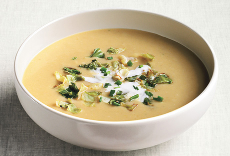 Potato, Green Cabbage and Leek Soup with Lemon Crème Fraiche