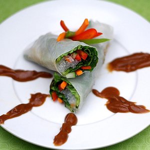 Vegetable Spring Rolls with Peanut Dipping Sauce