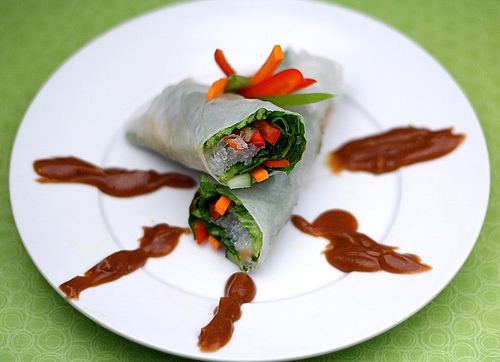 Vegetable Spring Rolls with Peanut Dipping Sauce
