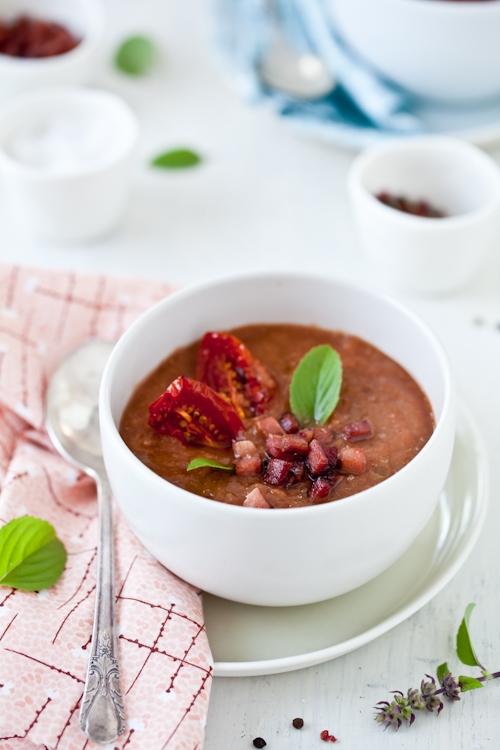 Roasted Tomato and Vegetable Soup with Tasso Ham