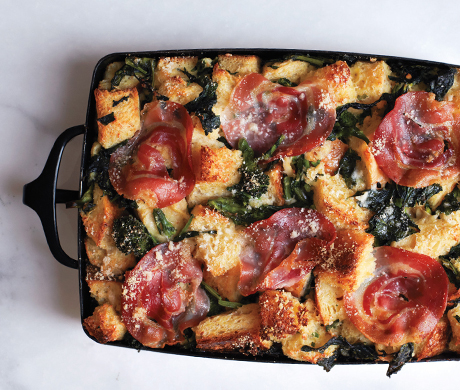Parmesan Bread Pudding with Broccoli Rabe and Pancetta