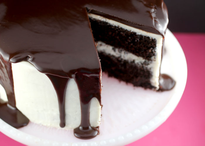 Chocolate Cake with Vanilla Frosting and Ganache