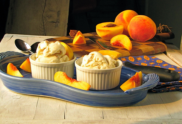 Roasted Peaches and Honey Ice Cream