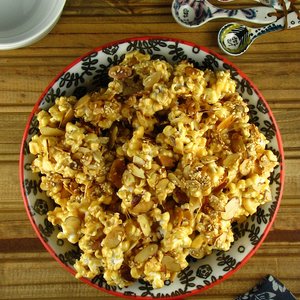 Toasted Sesame and Almond Caramel Popcorn