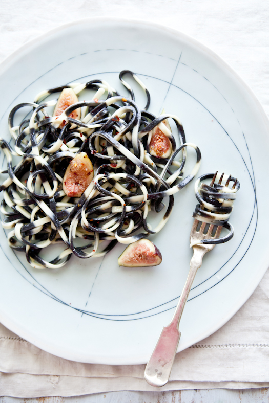 Squid Ink Pasta with Stilton Blue and Fresh Figs