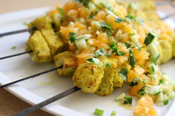 Marinated Chicken Skewers with Clementine Salsa
