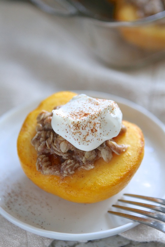 Oat Stuffed Breakfast Peach Cobbler