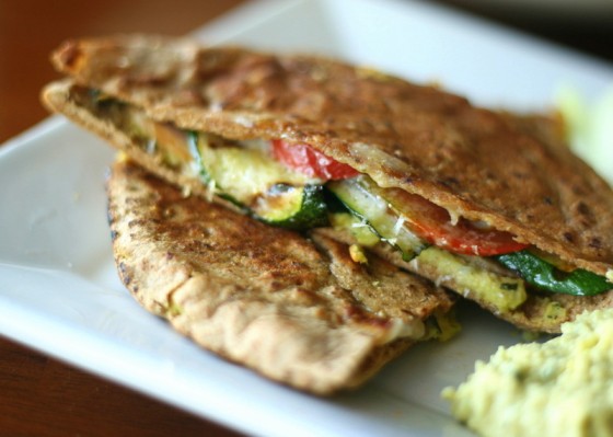 Grilled Zucchini and Ham Pita Panini with Basil Hummus