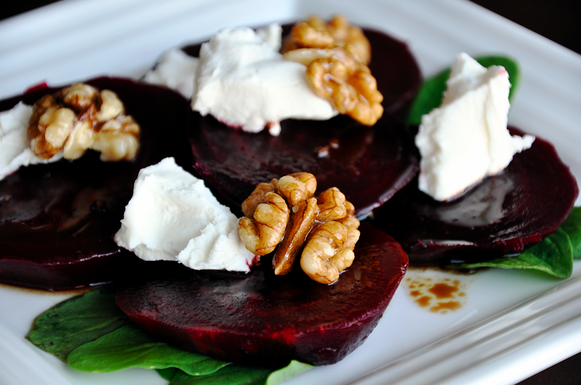 Beet and Goat Cheese Salad with Candied Walnuts