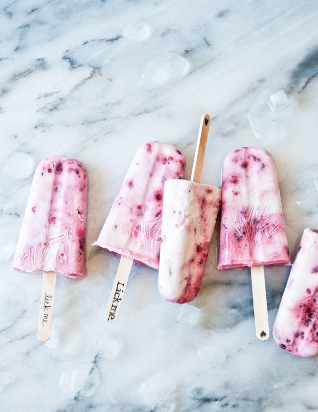 Smashed Berry-Lime-Coconut Yogurt Ice Pops