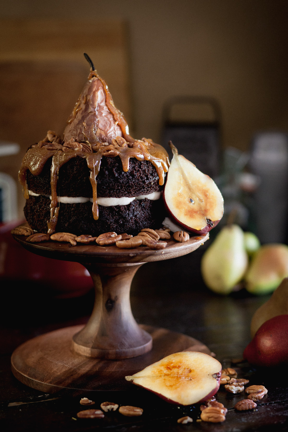 Spiced Chocolate Caramel Pear Cake