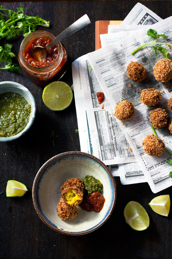 Spicy Indian Potato Balls with Fresh Coriander Chutney