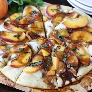 Peach, Basil, Mozzarella and Balsamic Pizza