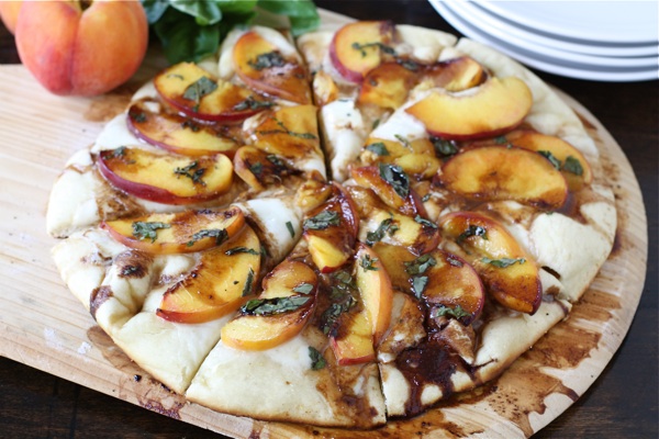 Peach, Basil, Mozzarella and Balsamic Pizza