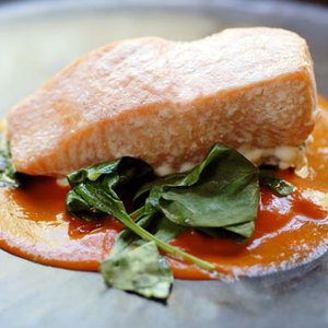 Roasted Red Pepper Salmon with Spinach