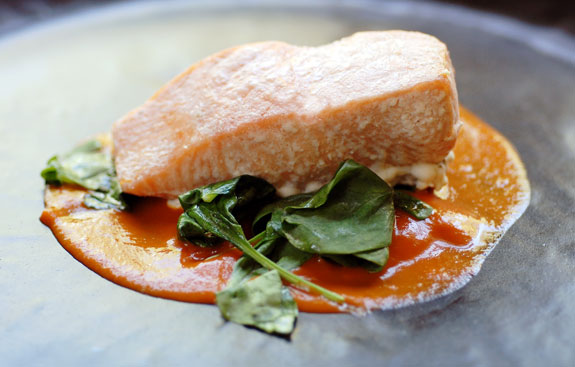 Roasted Red Pepper Salmon with Spinach