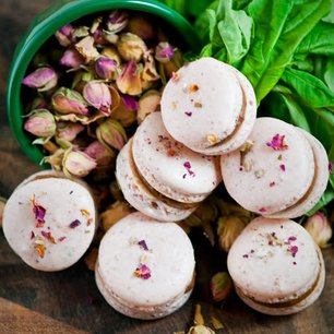 Rose and Basil-Dark Chocolate Macarons