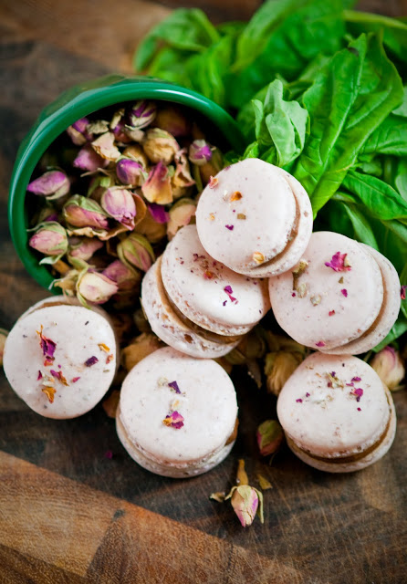 Rose and Basil-Dark Chocolate Macarons