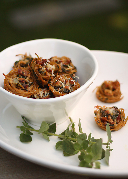 Bite-Sized Spaghetti Nests with Chard and Bacon