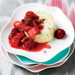Lemon, Poppy and Chevre Cheesecakes with Rhubarb