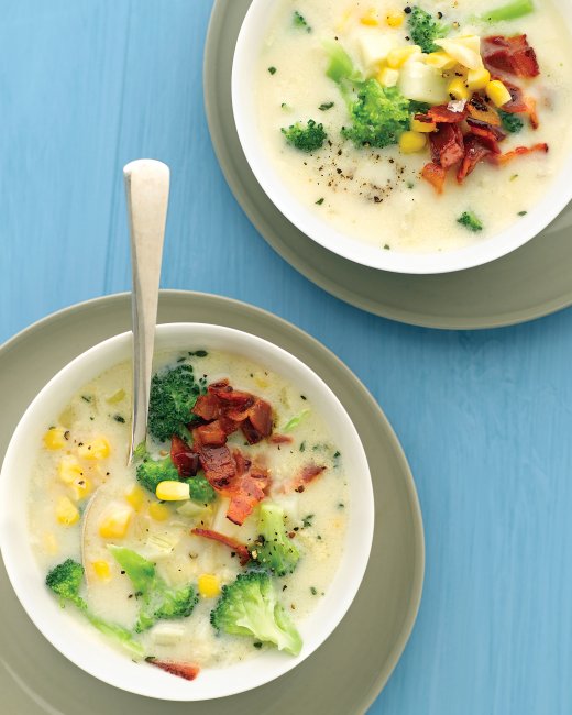 Broccoli Chowder with Corn and Bacon