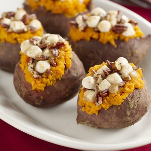 Stuffed Sweet Potatoes with Pecan and Marshmallow Streussel