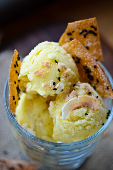 Pina Colada Sorbet with Sesame Crisps
