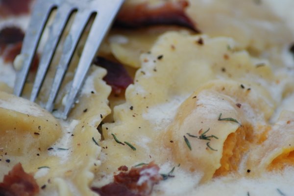 Butternut Squash Ravioli in a Maple-Cream Sauce