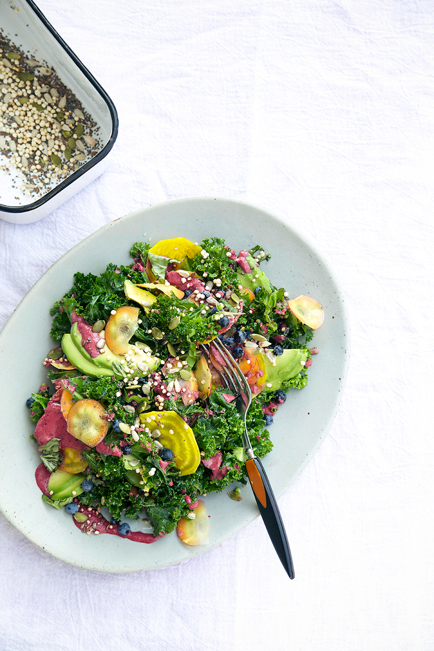 Salad with Kale and Blueberry Ginger Dressing