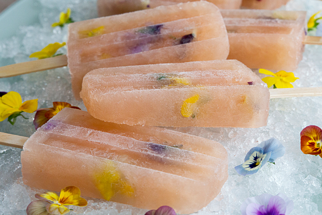 Bellini Popsicles with Edible Flowers