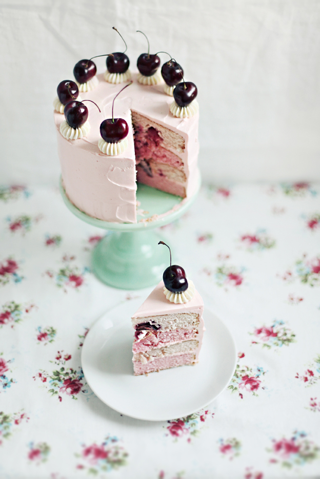 Cherry Vanilla Cake with Swiss Meringue Buttercream