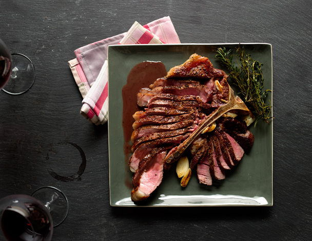 Tuscan Porterhouse Steak with Red Wine-Peppercorn Jus