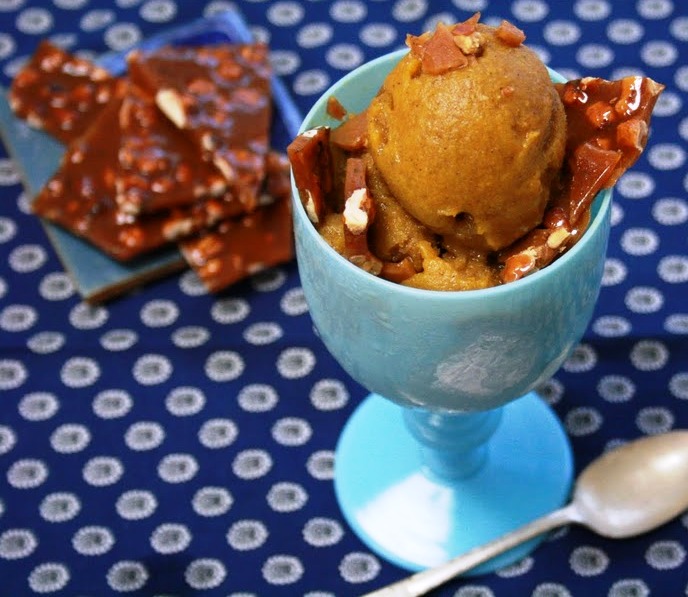 Pumpkin Rum Sorbet with Cinnamon Walnut Brittle