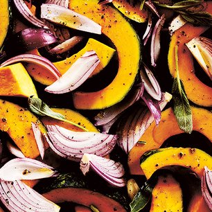 Baked Pumpkin with Lemon, Sauteed Greens, and Toasted Cumin Dressing