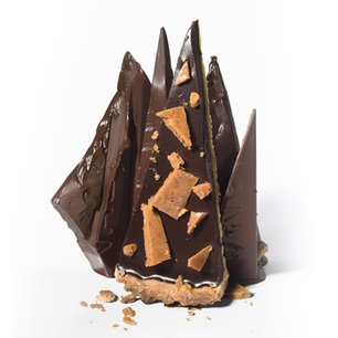 Bittersweet Chocolate and Carob Ganach Tart with Malted Candy Brittle
