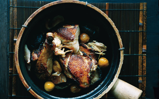 Braised Chicken with Smoked Ham, Chestnuts and Ginger