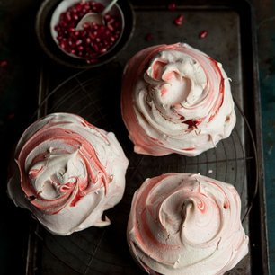 Pink Swirl Meringues with Pomegranate Syrup